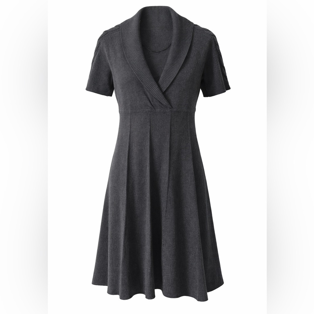 Jones‎ New York Dress Petite Knit Sweater Dress Soft Charcoal Gray